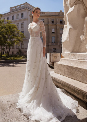Beaded Long Sleeves Ivory Lace Sheer Wedding Dress Beaded Long Sleeves Ivory Lace Sheer Wedding Dress